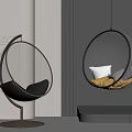 Modern Transparent Spherical Hanging Chairs Floor Standing And Suspended With Yellow Gray Pillows