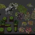 Diverse Garden Ornaments Featuring Potted Plants Colorful Flowers Green Shrubs Stone Accents And Decorative Planters
