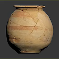 Ancient Terracotta Clay Pot With Tan Stripes And Surface Cracks 3d model