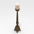 Vintage Brown Pedestal Candle Lamp Featuring Lit White Candle And Tripod Base