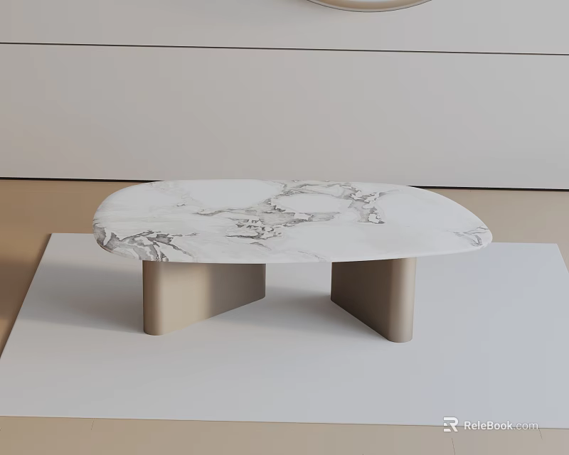 Modern Sofa and Coffee Table Set Featuring Marble Top and Beige Metal Base 3d model