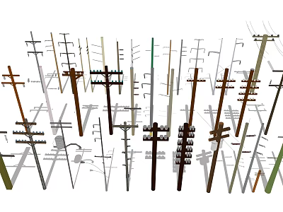 Roadside Infrastructure Featuring Various Utility Poles With Different Designs And Structures 3d model