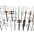 Roadside Infrastructure Featuring Various Utility Poles With Different Designs And Structures