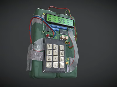 Green Time Bomb Weapon With Digital Timer Display Numeric Keypad And Wires 3d model Green Time Bomb Weapon With Digital Timer Display Numeric Keypad And Wires 3d model