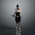 Game Movie Warrior Character In Black White Outfit Holding Sword Standing With Armor Details