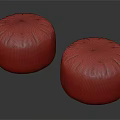 Two Round Leather Poufs in Black and Orange for Living Room Decor
