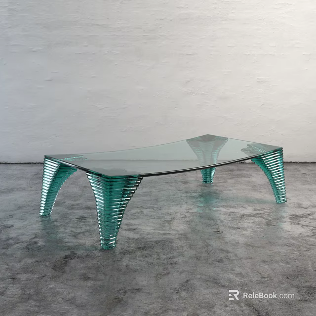 Modern Curved Glass Coffee Table With Unique Layered Legs On Grey Floor 3d model 