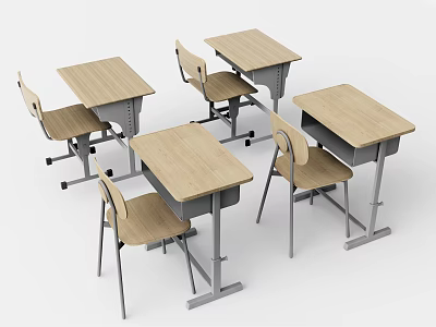 Modern Multiple Desks With Wooden Tops And Metal Frames And Matching Chairs 3d model