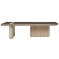 Modern Conference Table With Dark Brown Top Wooden Legs And Light Panels