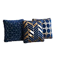 Navy Blue Velvet Throw Pillows With Hexagonal Chevron And Geometric Gold Patterns 3d model