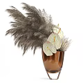 Bonsai Potted Plants With Feathery Foliage And White Leaf Accents In Brown Vases