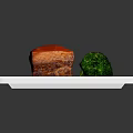 Delicious Meal With Red Cooked Meat Green Broccoli On White Plate With Blue Floral Patterns