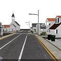 Residential Buildings With Red Roofs White Walls Along Street And Crosswalk