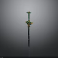 Fantasy Sword With Green And Gold Ornate Design Intricate Hilt And Sharp Blade