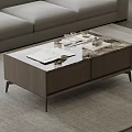 Modern Wooden Coffee Table With Glass Top And Decorative Books Glasses On Living Room Rug