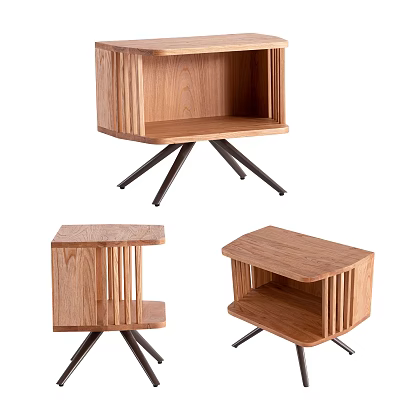 Set of Three Modern Wooden Side Tables With Metal Legs And Open Slatted Shelves 3d model