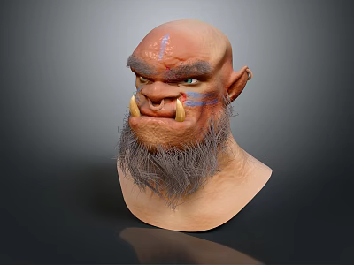 Portrait Of Man With Bald Head Tusks Long Gray Beard And Facial Tattoos 3d model