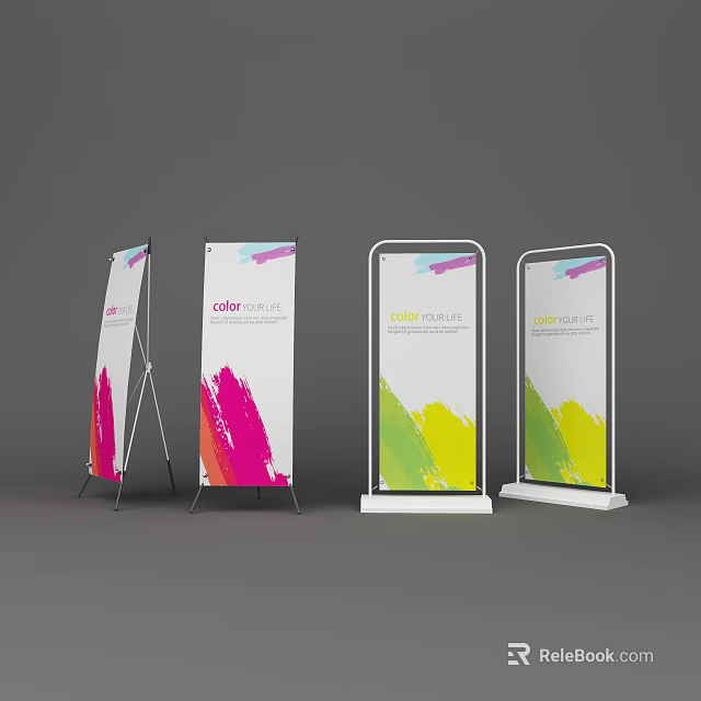 Colorful Display Shelves With White Frames And Vibrant Abstract Patterns 3d model 