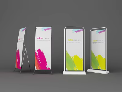 Colorful Display Shelves With White Frames And Vibrant Abstract Patterns 3d model