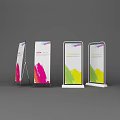 Colorful Display Shelves With White Frames And Vibrant Abstract Patterns