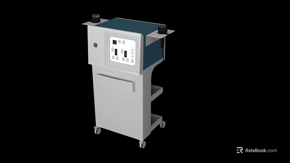 Professional Wheeled Medical Equipment With Control Panel Storage Cabinet and Top Platform 3d model 