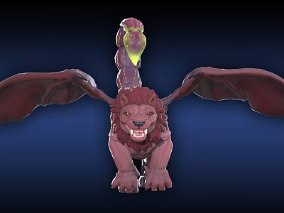 Fantasy Warrior And Mythical Winged Lion With Glowing Tail Features 3d model