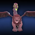 Fantasy Warrior And Mythical Winged Lion With Glowing Tail Features