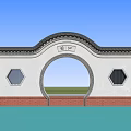 Chinese Garden Wall With Circular Archway Black Tiled Roof And Hexagonal Lattice Windows