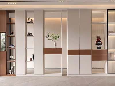 Modern Shoe Cabinet Design With Wood And White Finish Display Shelves And Storage Space 3d model