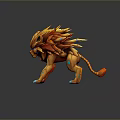 Mythical Lion Like Game Character With Flaming Orange Yellow Mane Blue Eyes And Claw Accents