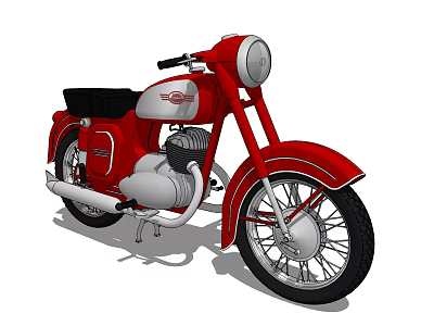 Vintage Red And White Motorcycle With Classic Design Round Headlight And Spoke Wheels 3d model