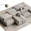 Light Gray Modular Sectional Sofa With Plush Cushions Floor Lamp And Neutral Rug 3d model