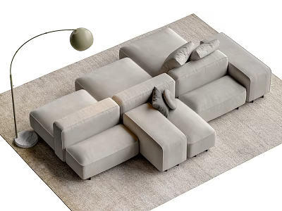 Light Gray Modular Sectional Sofa With Plush Cushions Floor Lamp And Neutral Rug 3d model