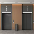Modern Elevator Lobby With Wooden Walls Two Elevators And Trash Bin 3d model