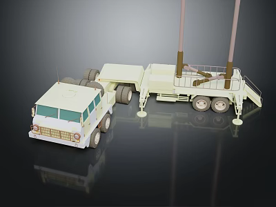 Light Colored Truck Model With Heavy Duty Trailer On Dark Reflective Surface 3d model