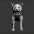 3D Model Dog in Standing Pose Wearing Black Vest and Decorative Collar