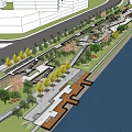 Waterfront Landscape Design With Walkway Green Trees Seats And Viewing Platforms