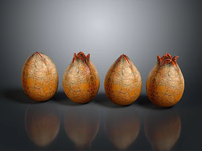 Fresh Cracked Pomegranates with Orange Yellow Textured Surface Arranged on Dark Background with Reflections 3d model
