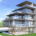 Modern Duplex Villa with Multi Storey Design Large Glass Windows Balconies and Glass Railings