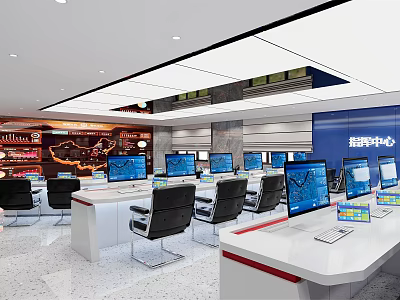 Professional Control Room Setup with Multiple Computer Monitors Workstations and Digital Displays 3d model