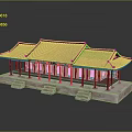 Traditional Architectural Building with Black Tile Roof Green Eaves Red Columns Stone Platform and Steps