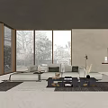 Modern Cozy Living Room With Large Windows Natural Light Light Sofa Wall Art Coffee Table