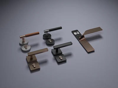 Modern Door Handles With Various Metal Finishes And Sleek Design Details 3d model