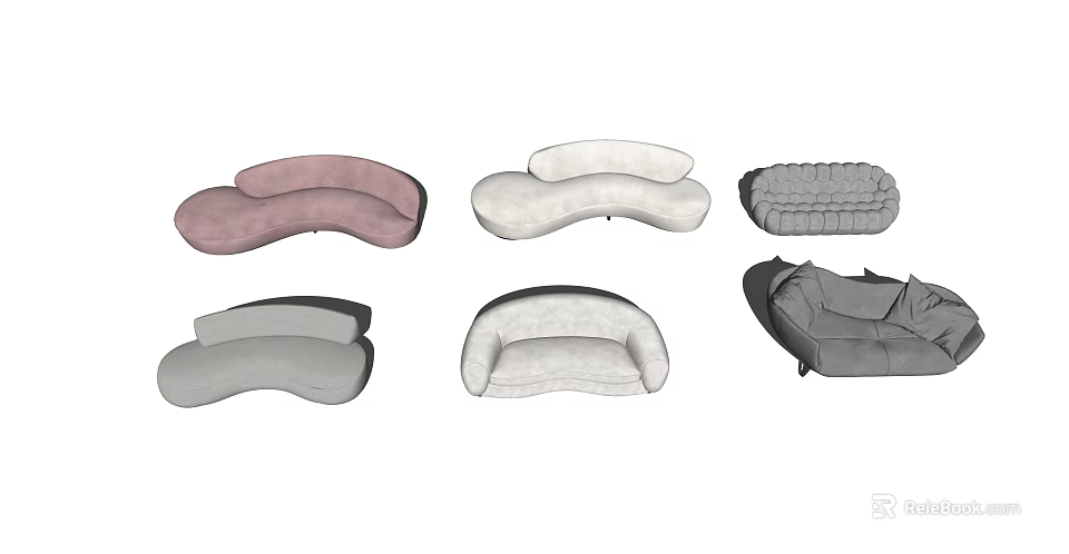 Stylish Modern Sofa Set With Various Curved Designs And Soft Upholstery Colors 3d model 