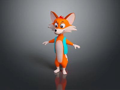 3D Animated Cartoon Fox Game Movie Character With Orange Fur And Blue Vest 3d model