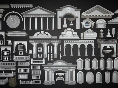 Ornate Classical Architectural Components Featuring Columns Arches Railings And Decorative Moldings 3d model