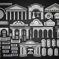 Ornate Classical Architectural Components Featuring Columns Arches Railings And Decorative Moldings