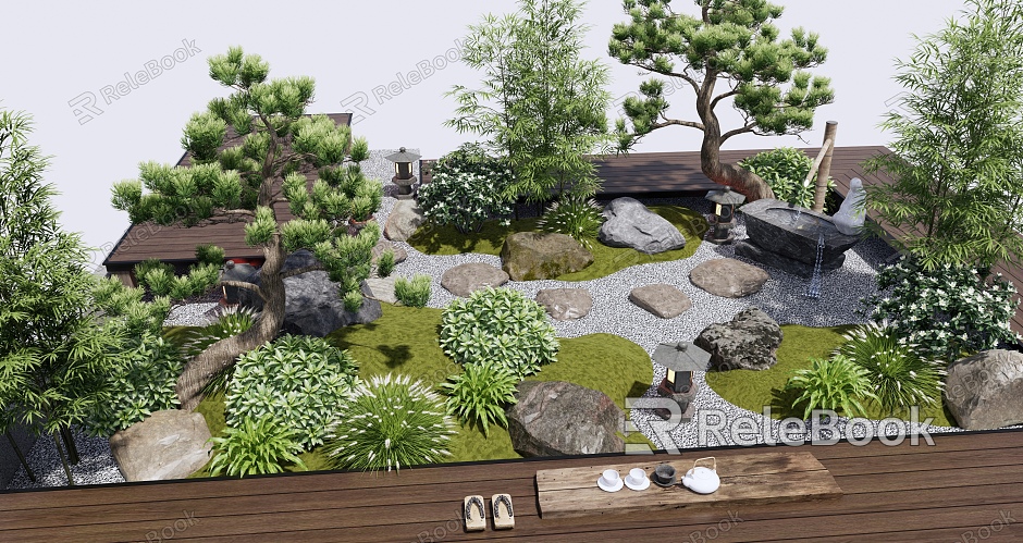 Japanese-style courtyard courtyard landscape model