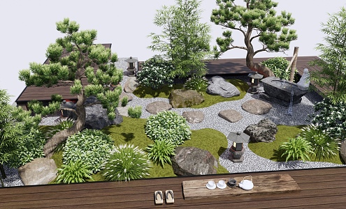 Japanese-style courtyard landscape 3d model