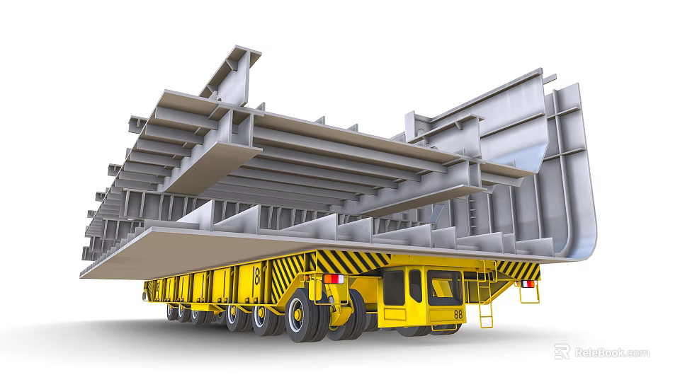 Heavy Duty Yellow Functional Vehicle Trailer Transporting Large Steel Structures 3d model 
